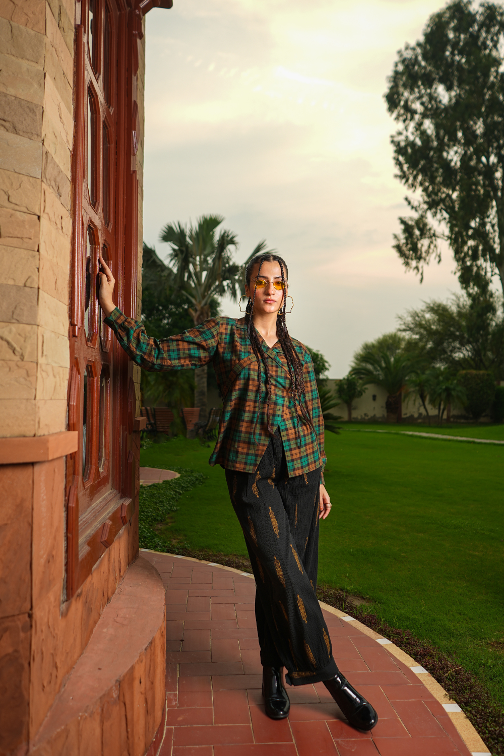 Check Wrap Belt Shirt